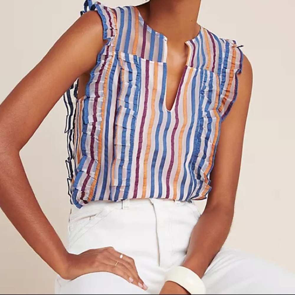 Anthropologie Maeve Elisabetta Ruffled Blouse Rainbow Top Shirt Ruffle Small S 4